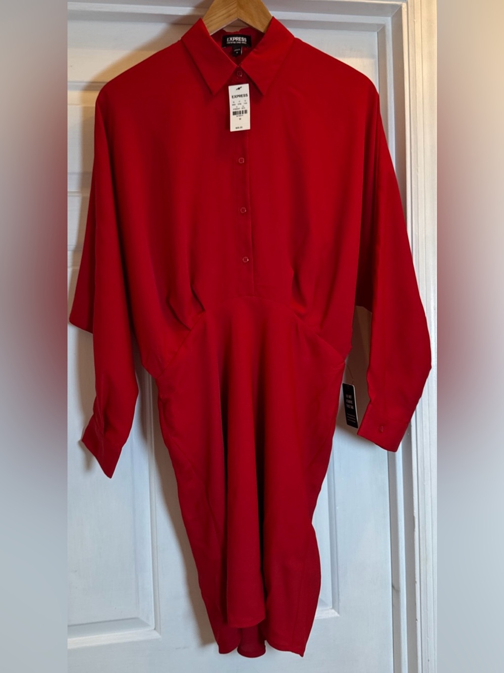 Express Red Portofino Lined Shirt Dress Women’s Size Medium NWT Career Party